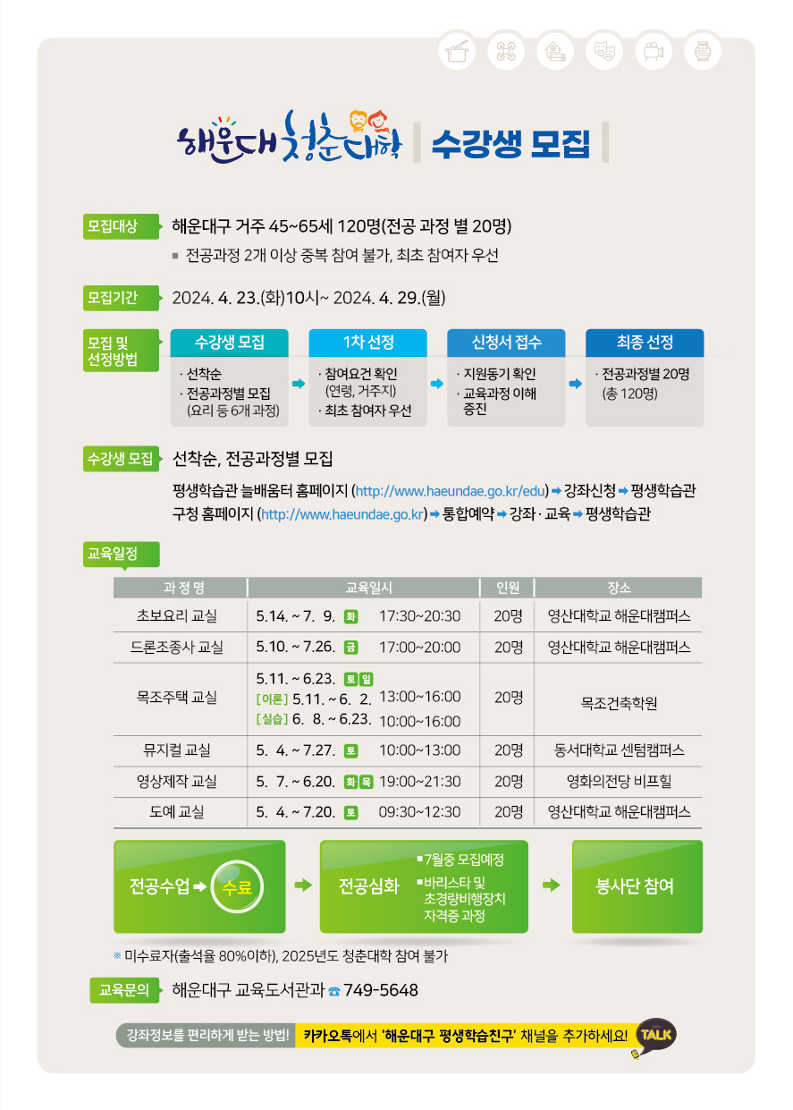 2024 해운대 청춘대학(전공과정) 수강생 모집
