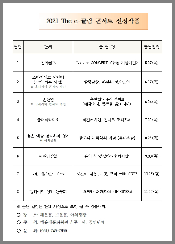 2021년 The e 끌림 콘서트 공모 결과 발표