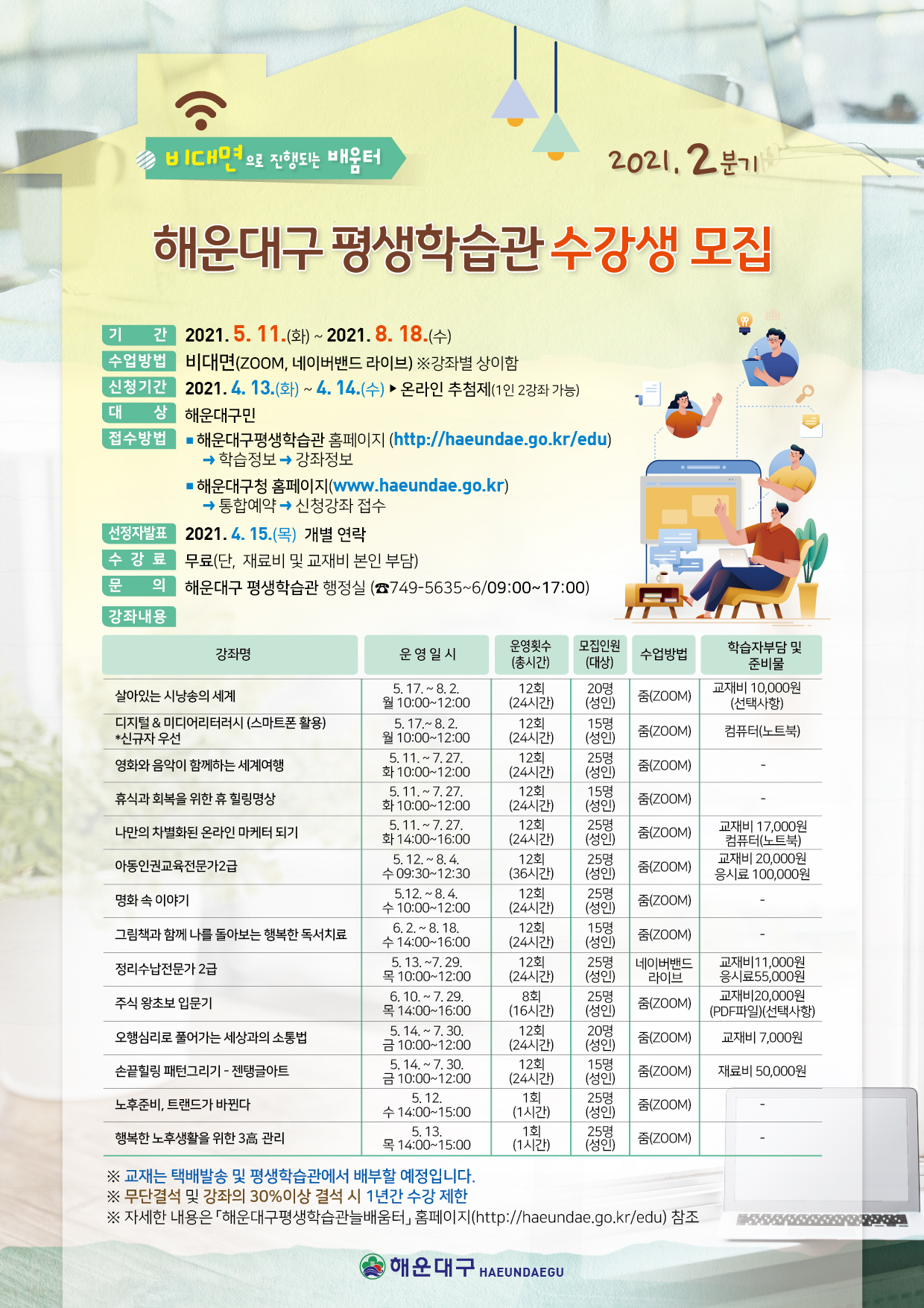 2021. 평생학습관 2분기 강좌 수강생 모집