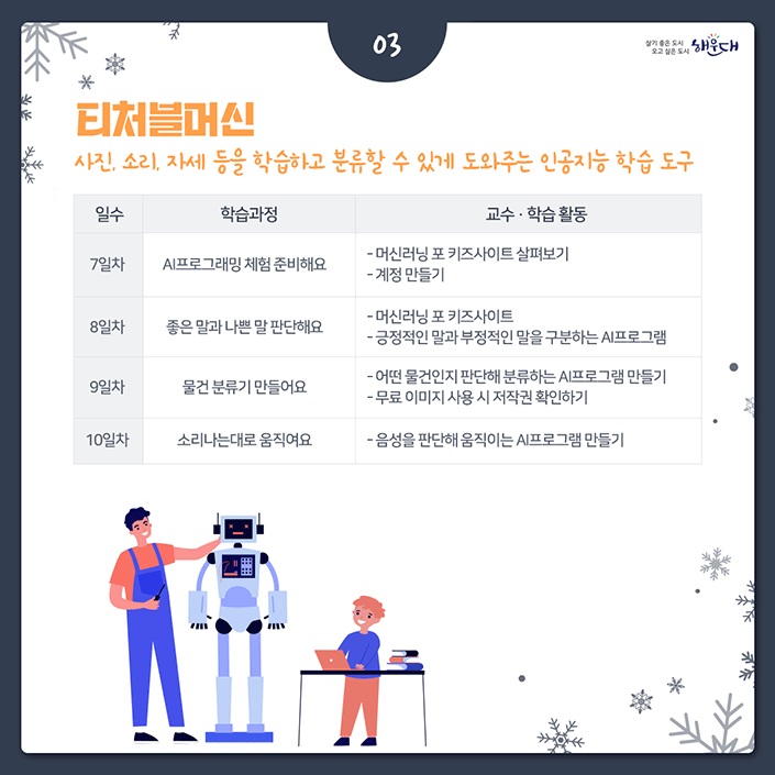 신나는 겨울방학에 만나요!
2023년 초등학생 겨울방학 소프트웨어 교육 안내
2023.1.9.(월)~1.20.(금) 6번째 이미지