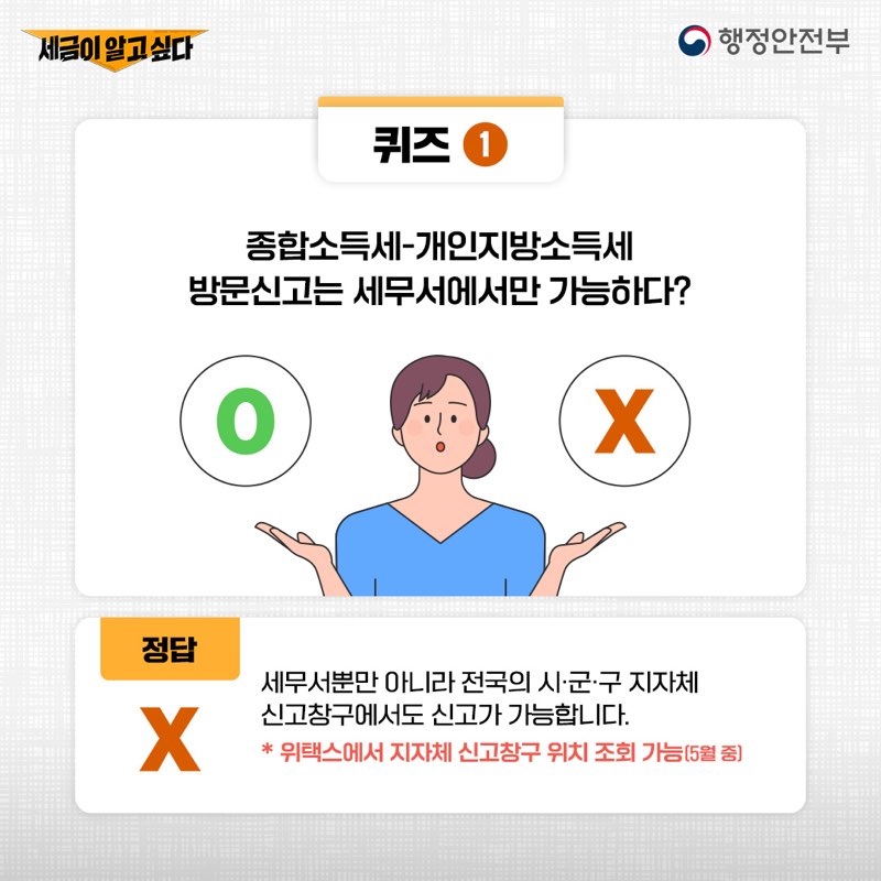 5월 31일 까지 잊지말고
개인지방소득세 종합소득세 신고납부 해주세요!

문의: 지방소득세과 051-749-4825 4번째 이미지