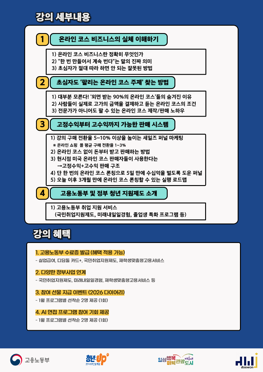 [청년JOB카페] 왕초보 가능! 온라인 코스 비지니스 창업 로드맵 2번째 이미지